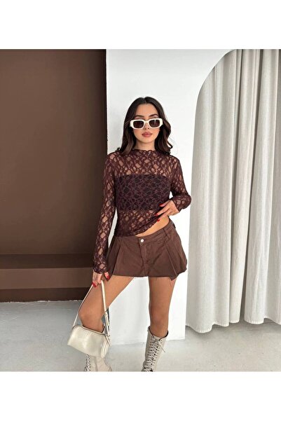 İLGEN FASHİON Fishing Collar Flexible Lace Blouse