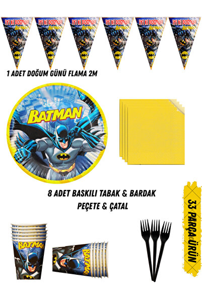 HAPPYLOOPPARTY Batman Betmen Temalı Doğum Günü Parti Seti Tabak & Bardak & Pe...