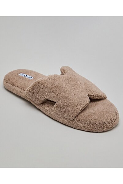 R&B Women's Beige Furry Bedroom Slippers