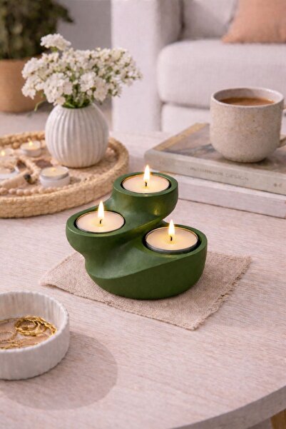 BUBUHOMEDECOR Modern 3'lü Mumluk Yeşil Renk