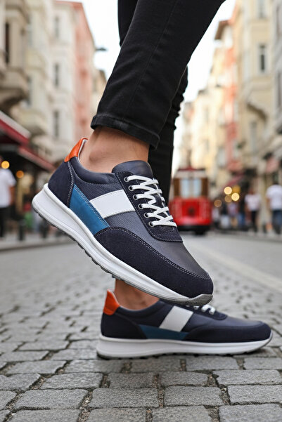 LUXEON Men's Navy Blue Daily Lace-Up Genuine Leather Sports Shoes Orthopedic ...