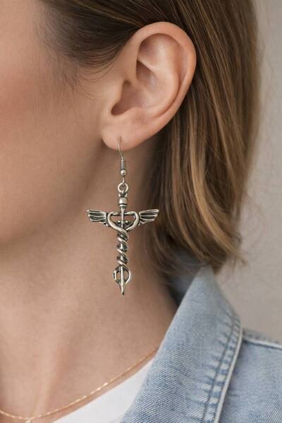HER ŞEY NOTA www.herseynota.com Silver Color Dangle Women's Earrings with Ant...