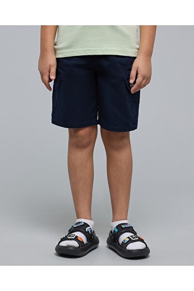 R&B Boy's Navy Blue Solid Shorts With Drawstring Waist