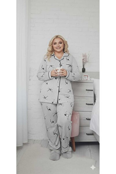 MODA Σετ πιτζάμες μεγάλου μεγέθους με ρίγες σε σχέδιο φλαμίνγκο, γκρι-μπλε, μ...