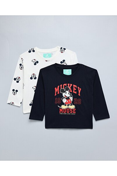 R&B عبوة من قطعتين من قمصان تيشيرت مطبوعة عليها صورة ميكي ماوس بأكمام طويلة