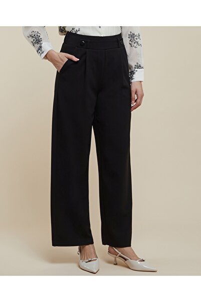 R&B Solid Wide Leg Trousers With Button Closure