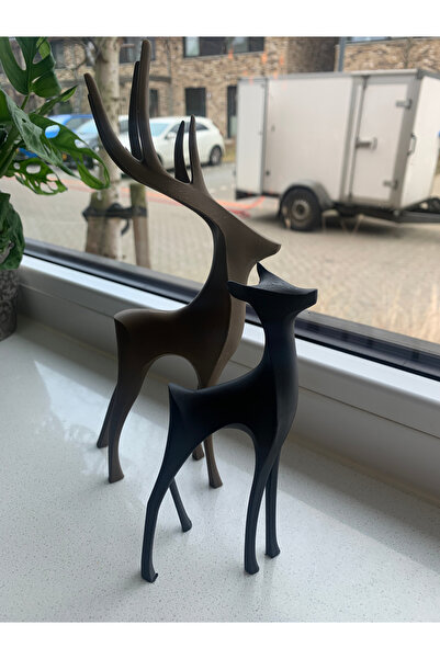 Lorien3D 2li Siyah Modern Geyik Figür Ev Ofis Şık Dekoratif Raf Süs ve Hediye...