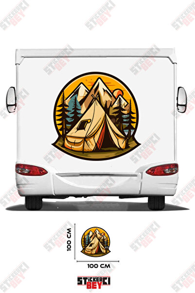 STİCKERCI BEY Camp Temali Mountain Tree and Tent Visual Caravan Sticker Coating