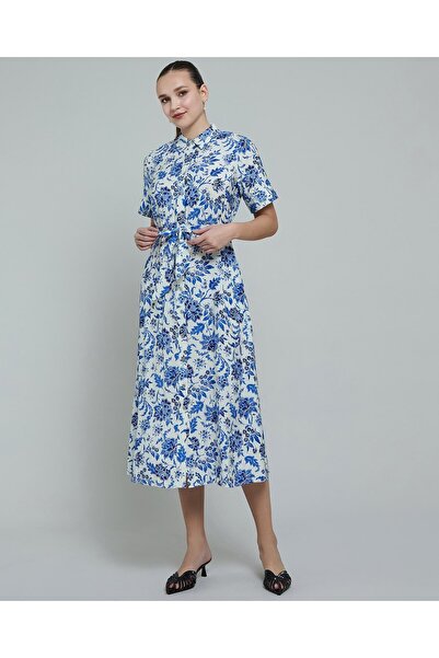 R&B Patterned Shirt Dress With Short Sleeves