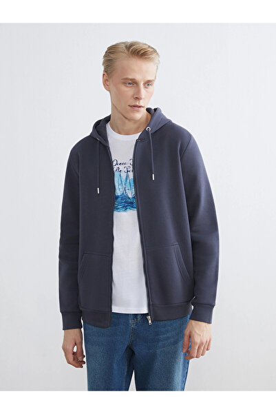 LC Waikiki Lcwaikiki classic indigo k Hooded long sleeve men's zippered sweat...