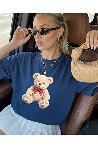 Jose Clothing Oversized Cut Short Sleeve Bear Printed T-Shirt