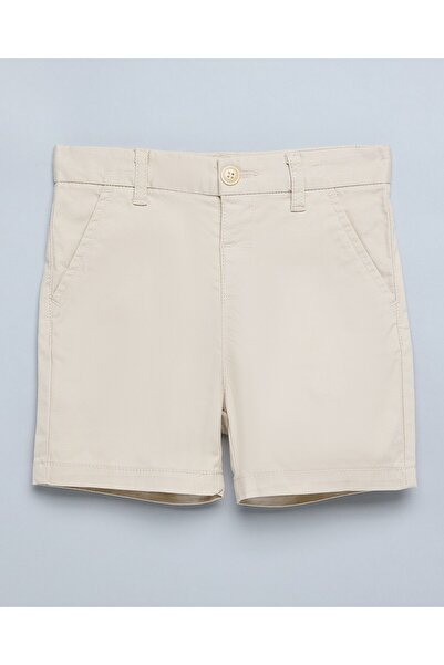 R&B Boy's Beige Solid Shorts With Button Closure