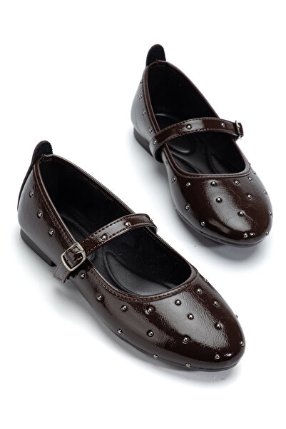 motto store Kadın Acı Kahve Kırışık Rugan Troklu Günlük Babet