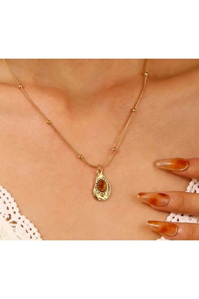 MURASSA BUTİK Vintage Geometrik Desen Zarif Kaplan Gözü Kolye