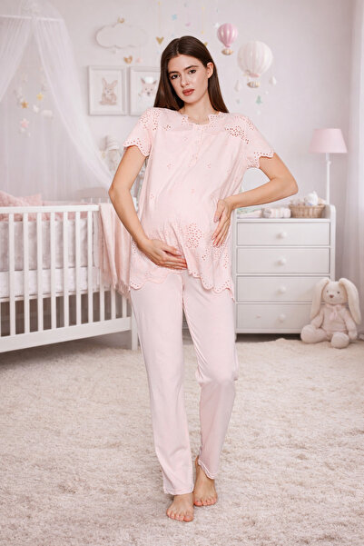 Yulem Homewear Pudra Fisto Linen Design Maternity Pajama Set