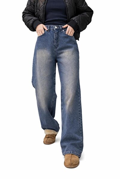 oraystore Women's Vintage Effect Baggy Fit Jeans