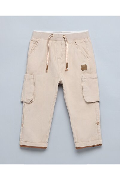 R&B بنطلون كارغو سادة مع خصر برباط