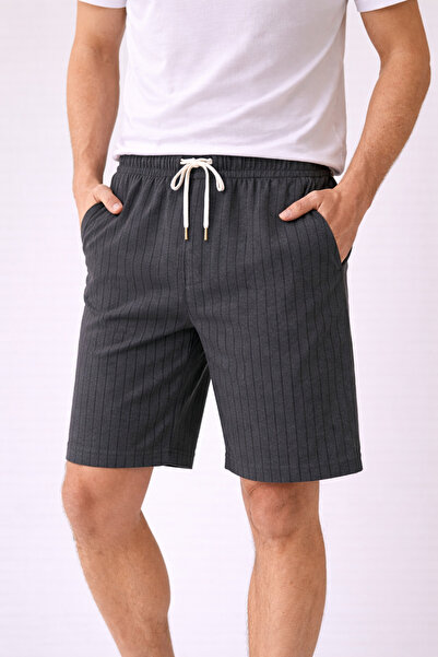 BTS-SORT Erkek Çizgili Lastikli Bel Bağcıklı Günlük Şort