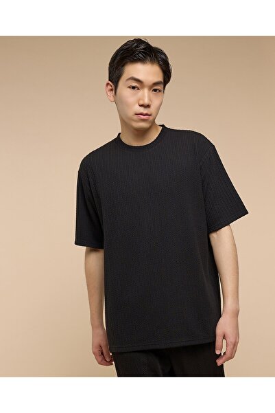 R&B Self Design T-Shirt With Crew Neck And Short Sleeves