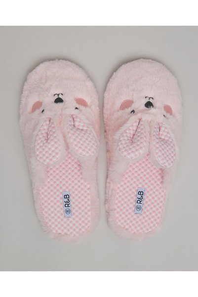 R&B Women's Pink Embroidered Bedroom Slippers