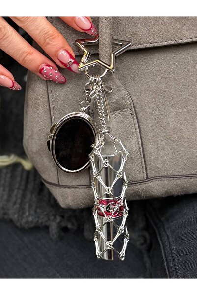 gingillo aksesuar Aynalı Lip Gloss Gümüş Renk Çanta Charmı