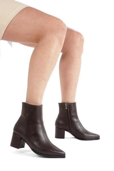 Modabuymus Dark Brown Color Short Thick Heeled Pointed Toe Women's Boots Moise