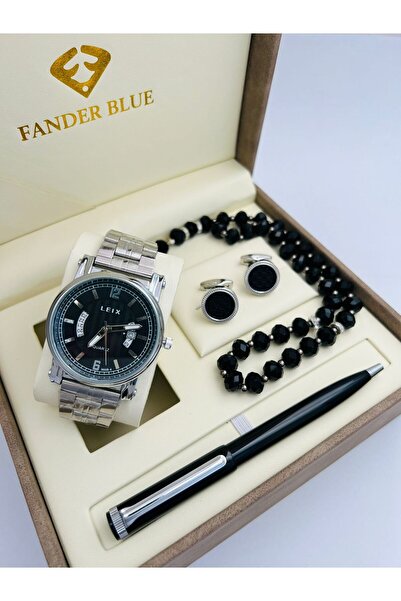FANDER BLUE FanderBlue Steel Men's Set - Watch, Cufflinks, and Luxury Pen