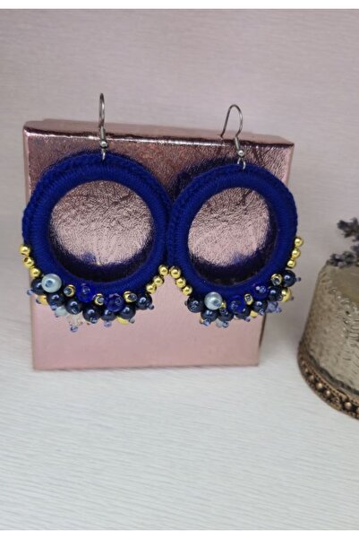 Amma Design Cercei handmade croșetați cu perle și cristale, rotunzi, 4,5 cm, ...