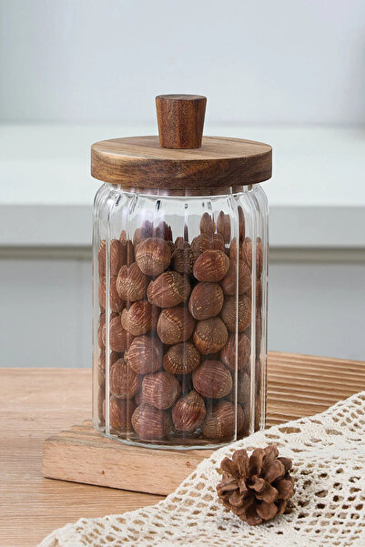 MİEN welcomein 700 ml Akasya Kapaklı Cam Kavanoz Saklama Kabı -