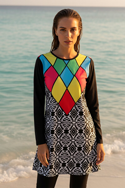 REMSA Stretch Fabric Full Covered Hijab Swimsuit 900-122-Black