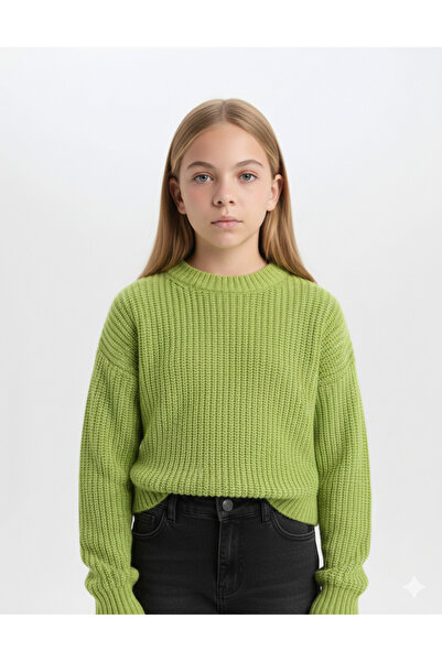 ADA YILDIZ KİDS Детски плетен пуловер с велосипедна яка в цвят фисташко зелен...