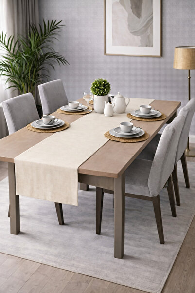 PerdeYap1980 Velvet Textured Cream Color Ada Series Runner 40 X 140 cm