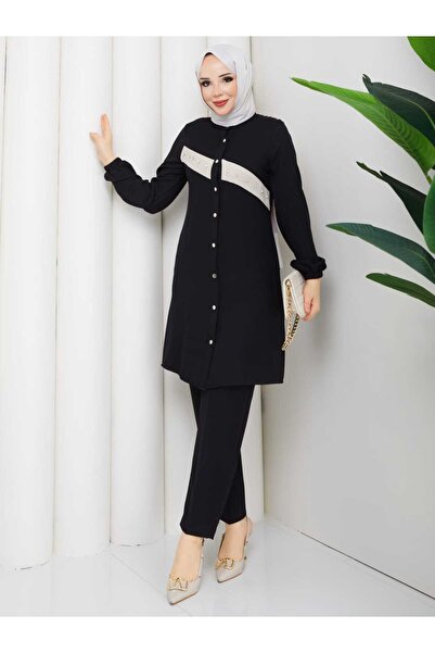 NURSİDA Kadın Tesettür Taş Detaylı Tunik Pantolon Takım