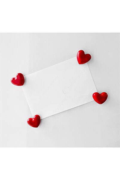 Biepoksi Kalp Magnet 4 Adet Kırmızı Dekoratif Taş Fotoğraf Buzdolabı Aksesuarı
