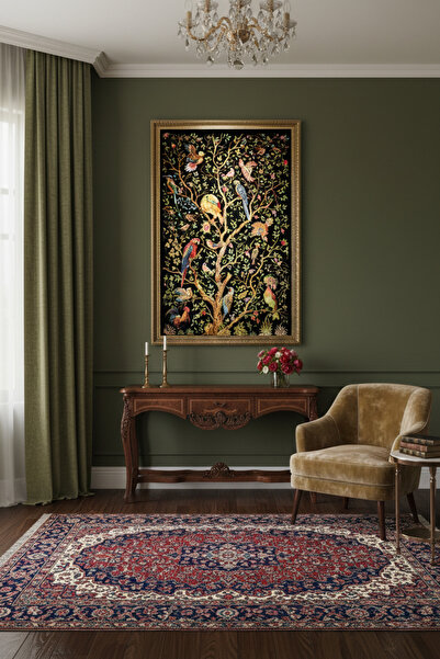 Sibela Halı İran İpeği Halı Tablo - Egzotik Kuş Figürlü Klasik Çerçeveli Duva...