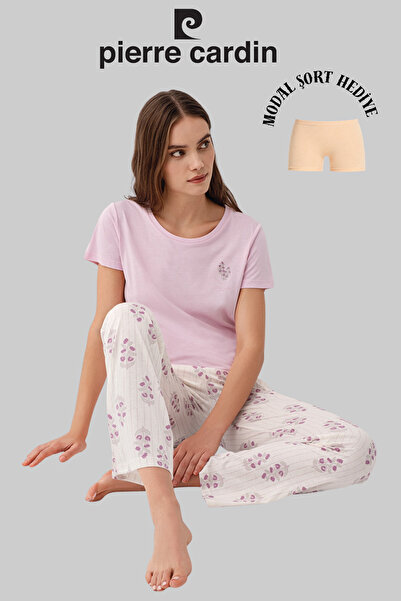 Pierre Cardin Women's Pink Wide Collar Pocket Detailed Pajama Set (Modal Shor...