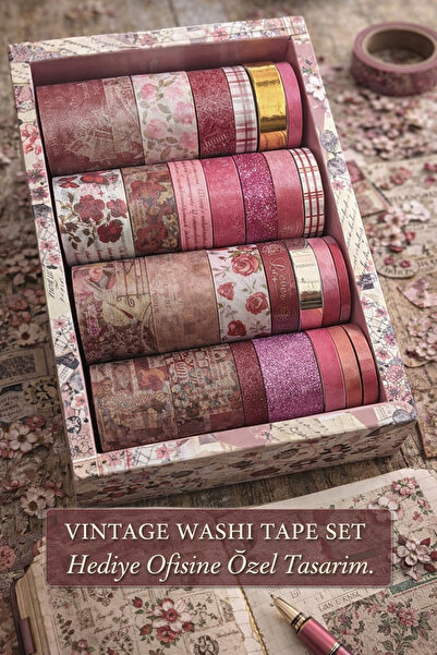 hediyeofisi Hediye Ofisi 24’lü Pembe Vintage Washi Bant Seti | Bullet Journal...