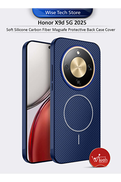 Wtech Honor X9d 5G 2025 Soft Silicone Carbon Fiber Magsafe Protective Back Ca...