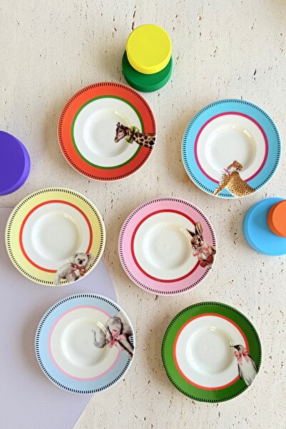 porselenden Animal Gala 6-Person 11 cm 6-Piece Premium Porcelain Colorful Ani...