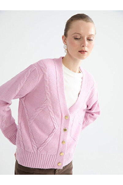 LC Waikiki Peak New Season V-Neck Self-Patterned Women's Knitwear Cardigan