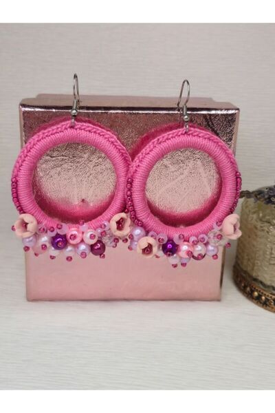 Amma Design Cercei handmade croșetați cu perle și cristale, rotunzi, 4,5 cm, ...