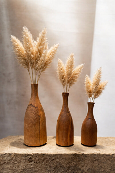 pinaart مزهرية ديكور ريفية أزرق بلون الكوبالت ı خشب 3 قطع مقاس 20سم 18 سم 15 سم