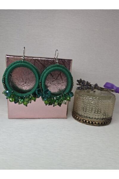 Amma Design Cercei handmade croșetați cu perle și cristale, rotunzi, 4,5 cm, ...