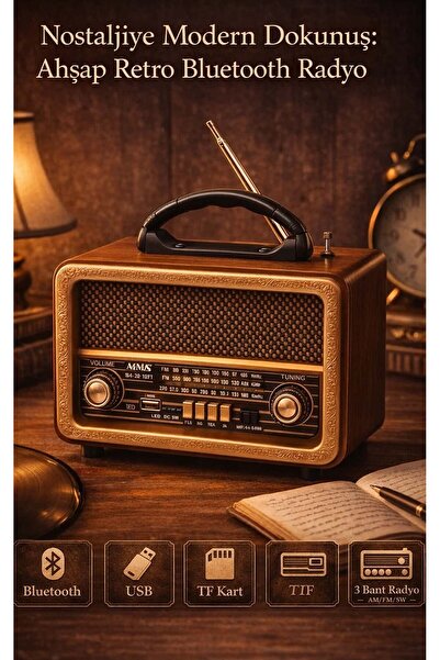 FaroxTech Ahşap Görünümlü Nostaljik Radyo - Bluetooth, USB, MP3 Çalar Müzik K...