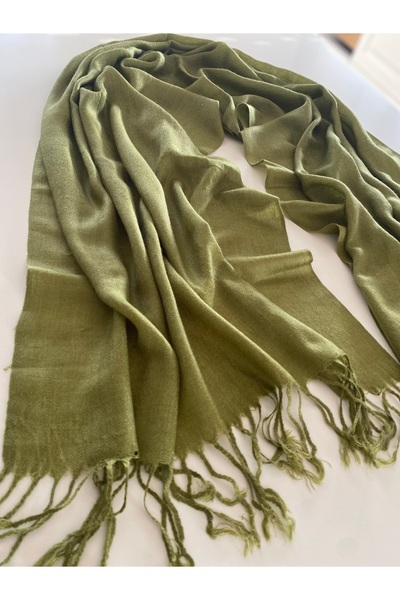 Bohemian شال شتوي من الباشمينا باللون الأخضر الزيتي 70 × 180 سم