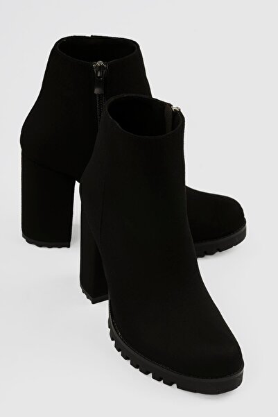 Mubiano Women's Suede Boots Thick Heeled Zippered Mila Black