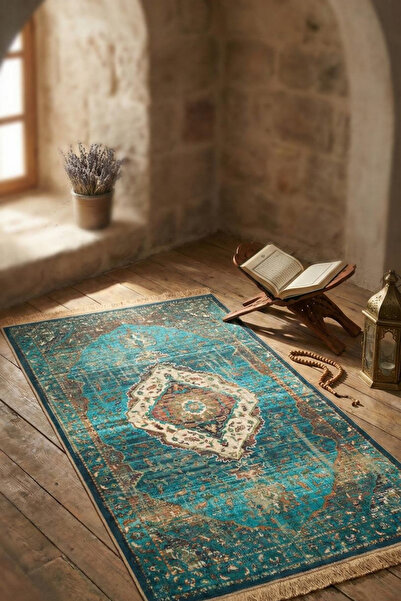 bursaipektekstil Parlak Dokulu Kadife Seccade - Eskitme Desen - 01 - Yeşil