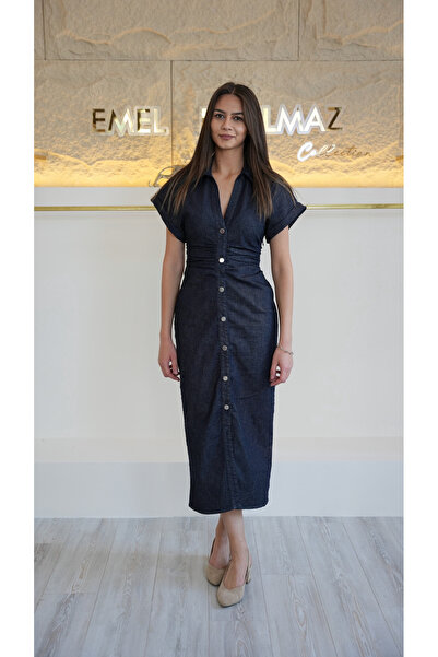 EMEL ERYILMAZ Düğme Detaylı Denim Elbise