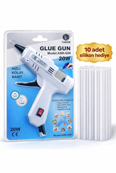 TUDOR SİLİKON TABANCA ANAHTAR KORUMALI 20W SICAK SİLİKON TABANCASI +10 ADET 7...
