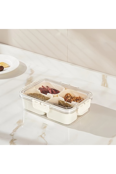 Choice Small - 4 Grids Divided Rotating Serving Tray with Lid and Handle, Por...